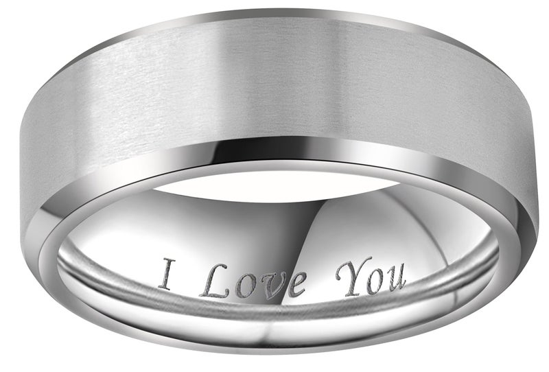 CROWNAL 4mm 6mm 8mm Titanium Wedding Couple Bands Rings Men Women Matte Brush Center Beveled Edges Engraved I Love You Comfort Fit Size 4 To 16 (8mm,9) - Image 2